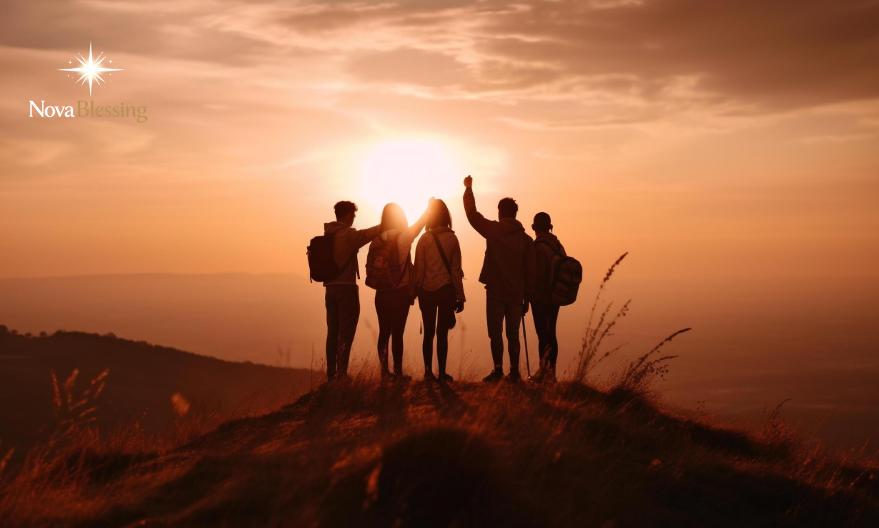Loyalty Quotes featured image showing four friends watching a sunset with the title “150 Powerful Sayings About Trust, Friendship & Love,” symbolizing loyalty, trust, friendship, commitment, and lasting relationships.