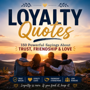 Loyalty Quotes featured image showing four friends watching a sunset with the title “150 Powerful Sayings About Trust, Friendship & Love,” symbolizing loyalty, trust, friendship, commitment, and lasting relationships.